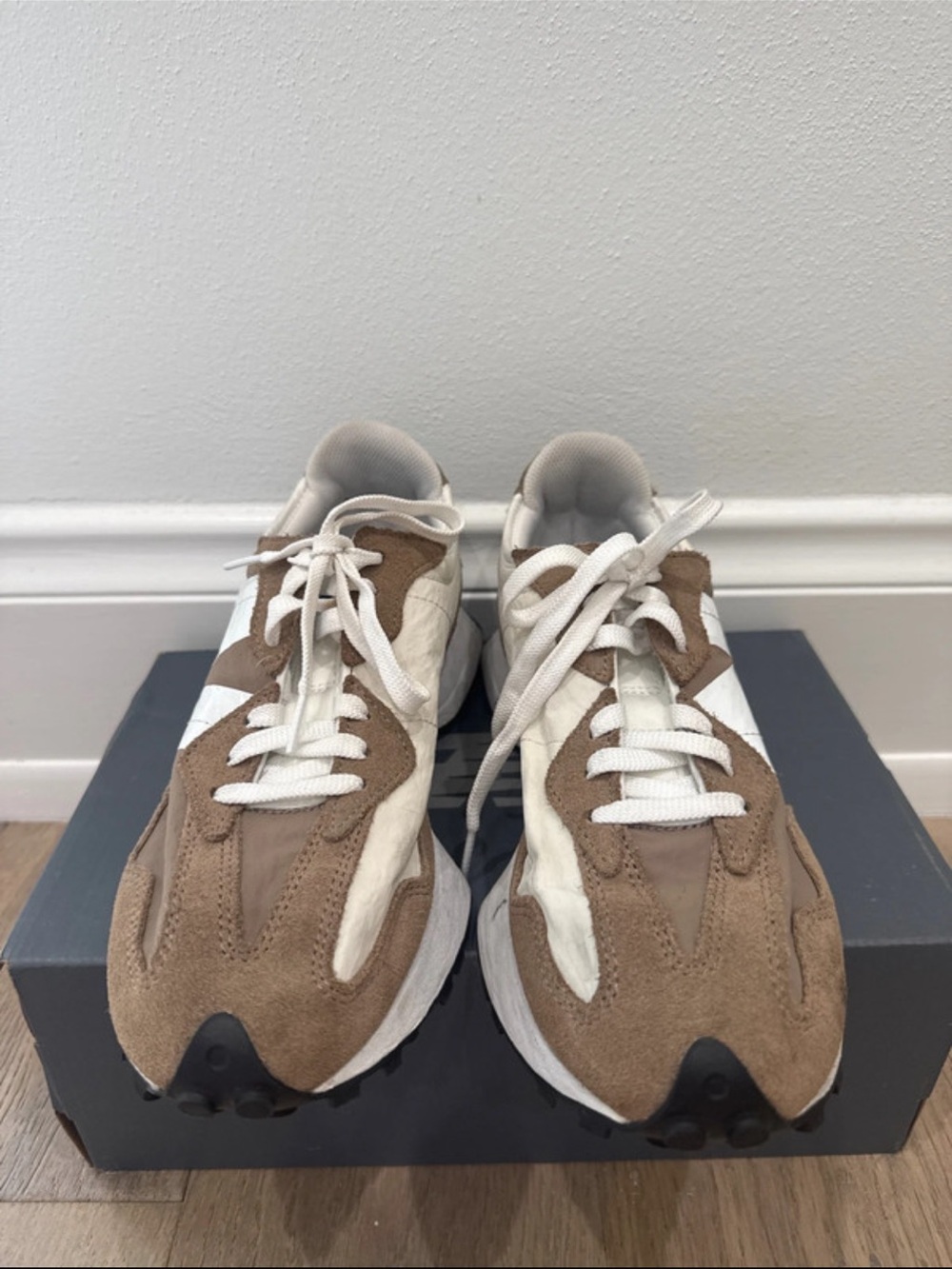 New Balance Men's Brown and White Suede Athletic Sneakers